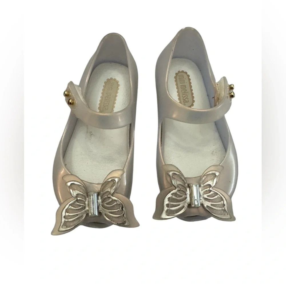 Mini Melissa Iridescent Silver Butterfly Shoes Toddler 6 US